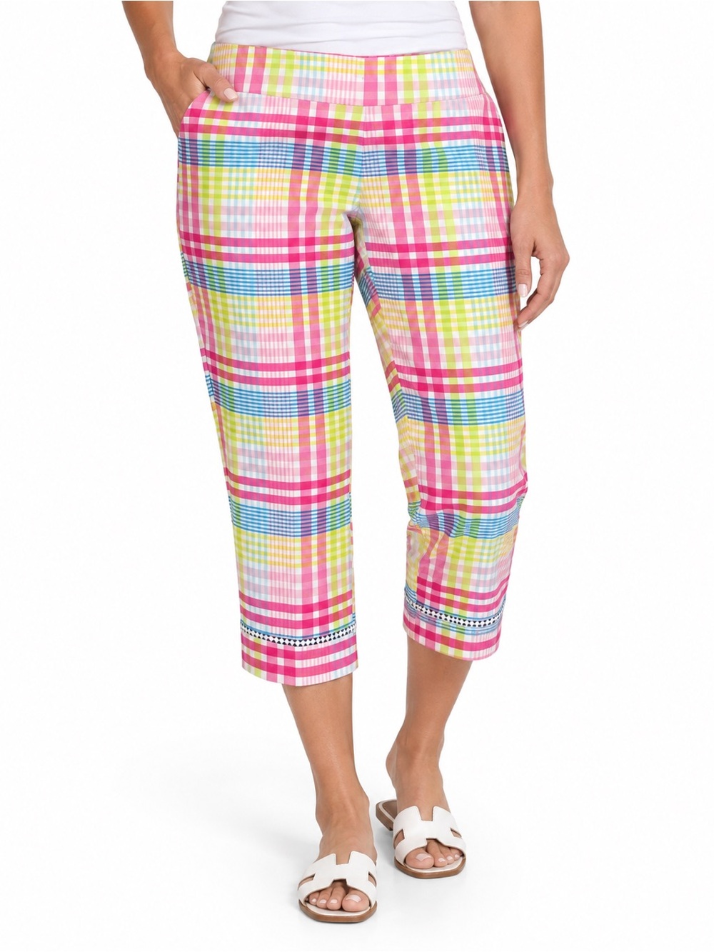 crown & ivy Pink, Yellow, Blue Plaid Capri Pants 24W